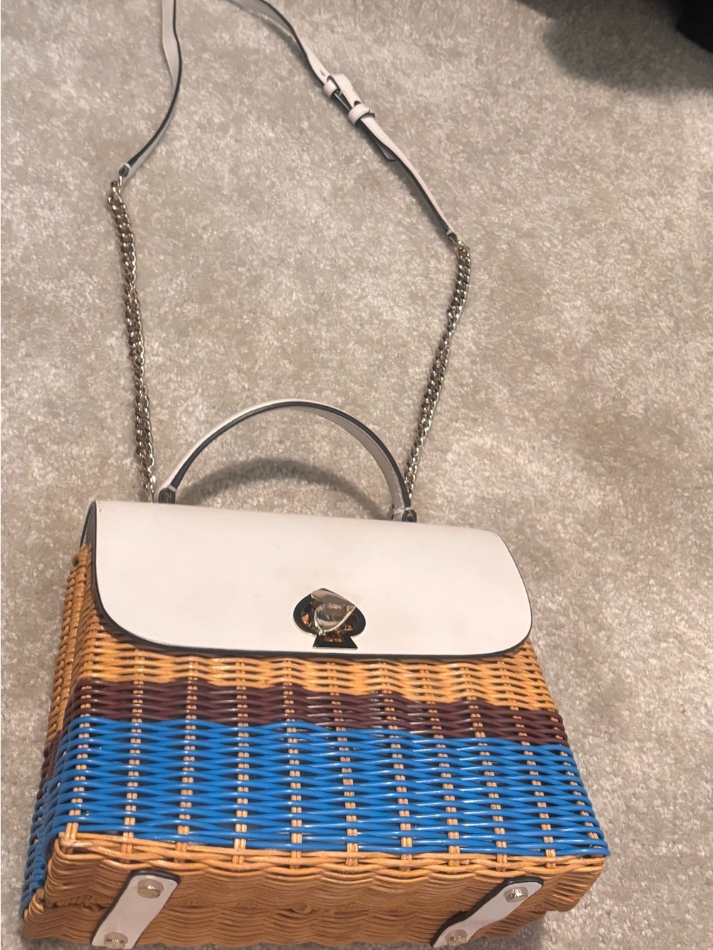 kate spade White Flap Woven Crossbody with Blue and Brown Accents